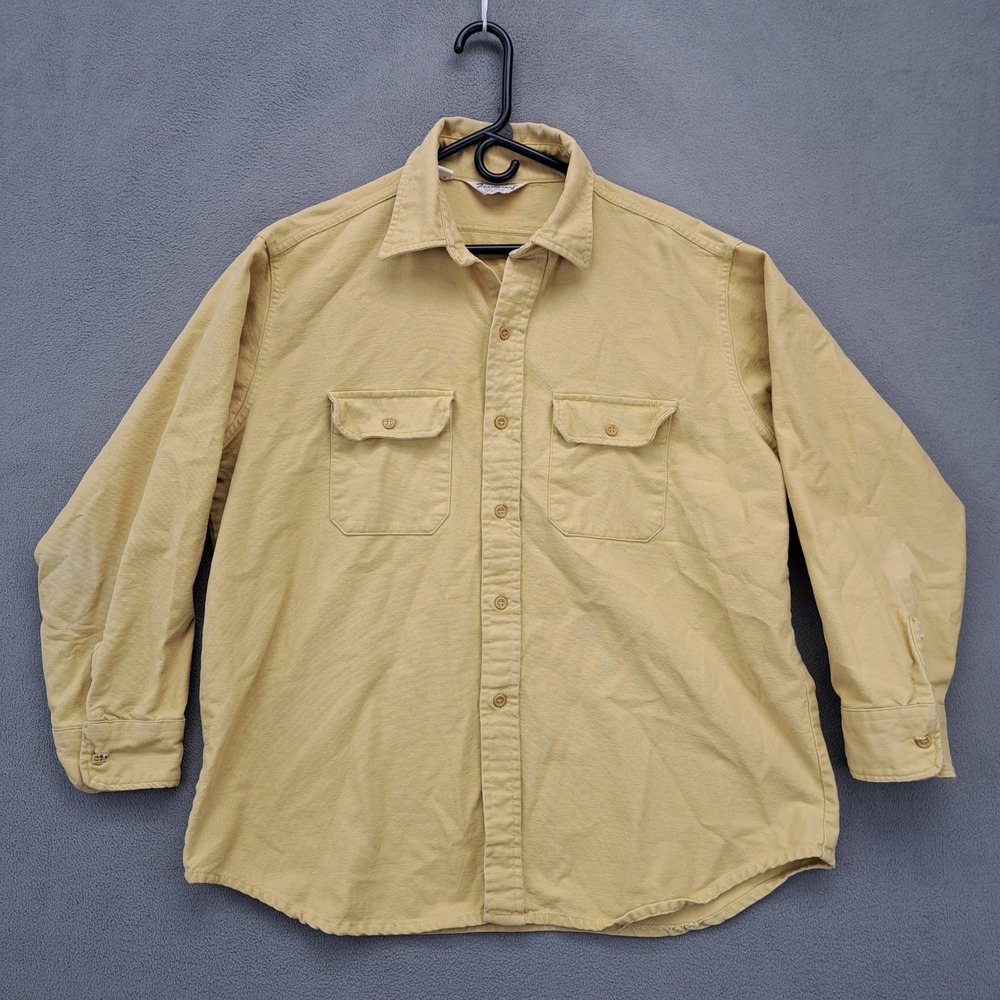 Frostproof Mens Tan Long Sleeve Button Up Shirt Made in USA XL Chamois 60s 70s